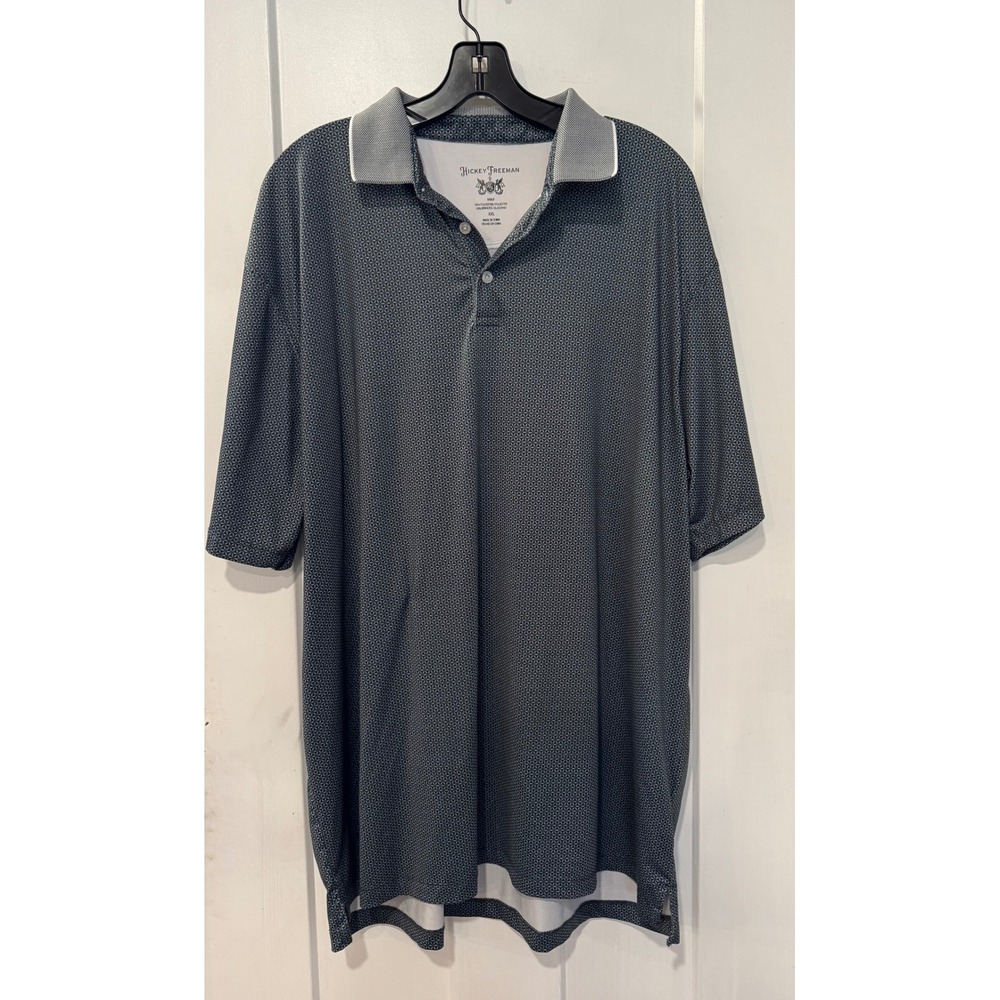 Hickey Freeman‎ Golf Mens XXL Navy Blue Geometric Print Stretch Polo Shirt XXL